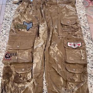 Robins Jean Mens 38 Relaxed Khaki Cargo Shorts Acid Wash Green Made In USA